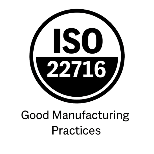ISO 22716 Good Manufacturing Practices logo on a white background